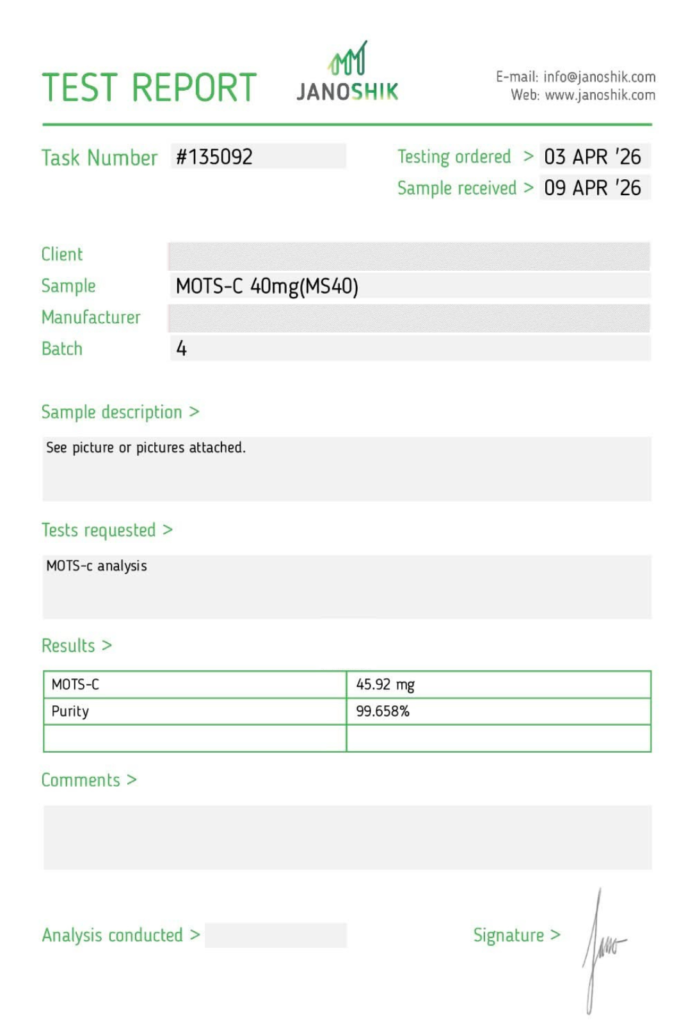 Image of peptide COA tested